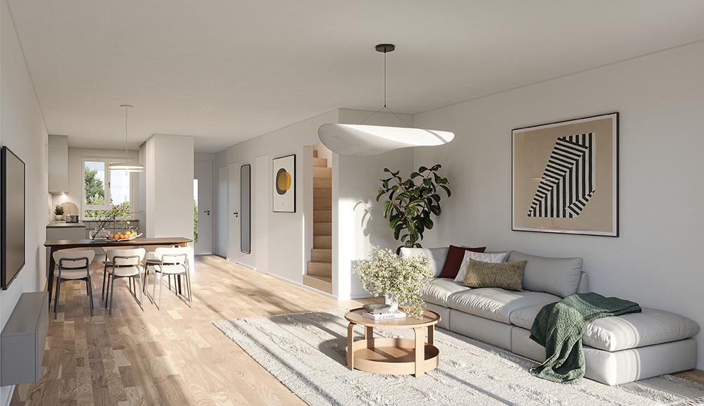 Bild Neubau Häuser Althofener Straße Tamm: Visualisierung eines modernen Wohnzimmers