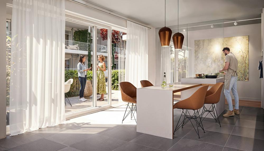 Bild Neubau Eigentumswohnungen und Häuser Bonner Straße Köln: Visualisierung eines hellen Wohnzimmers