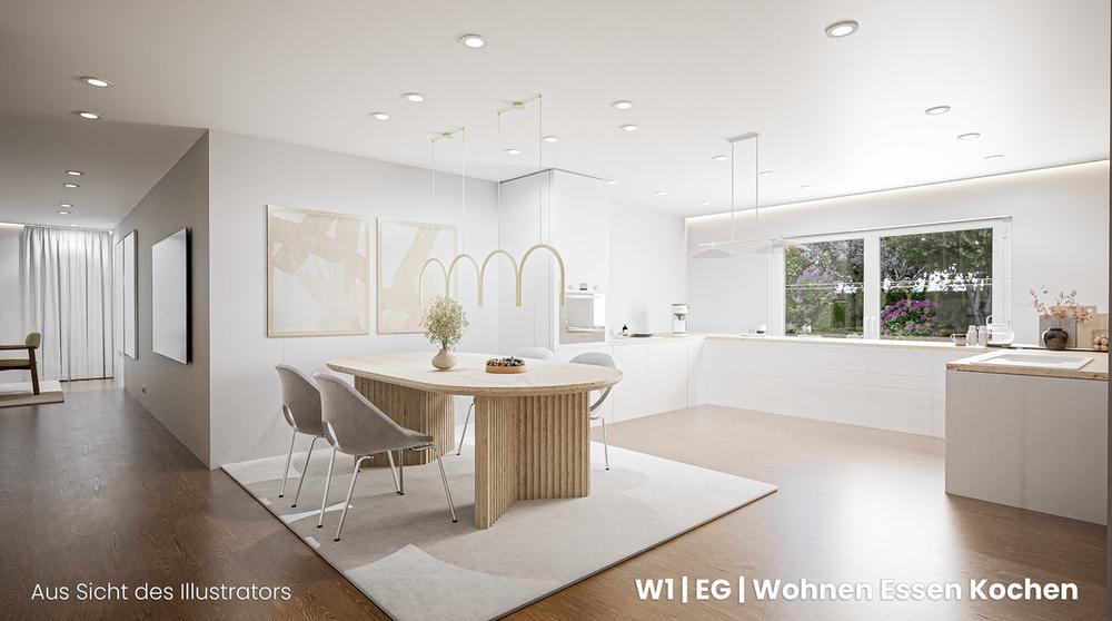 Bild Neubau Häuser Pelargonienweg München: Visualisierung einer offenen Wohnküche