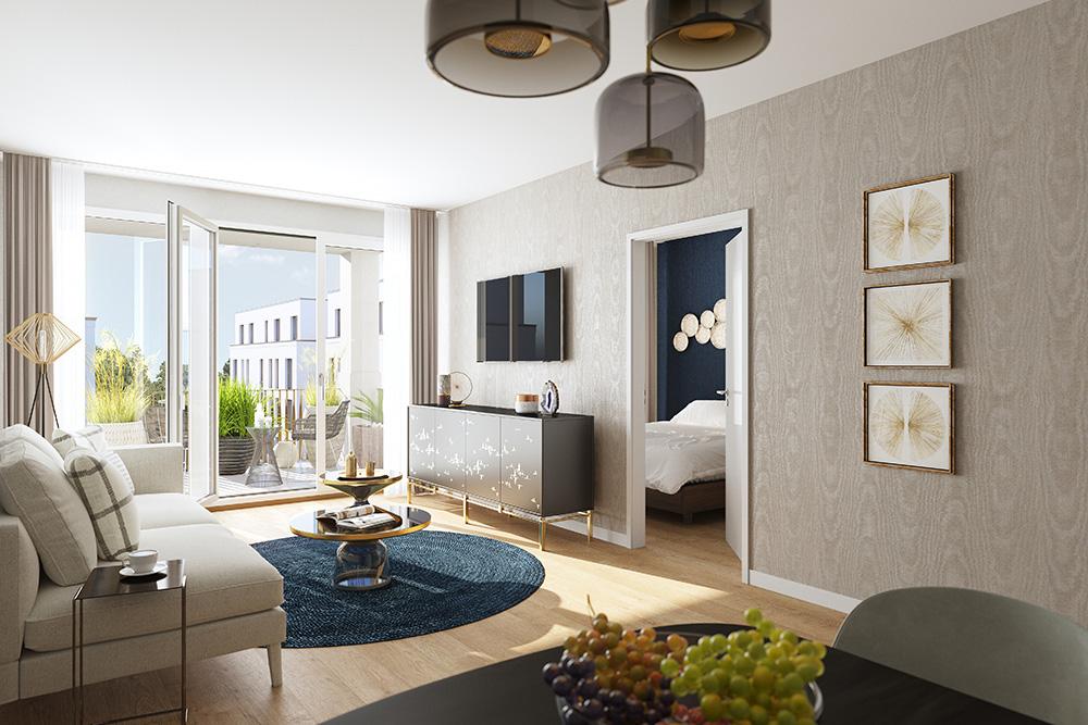 Bild Neubau Eigentumswohnungen Markgröninger Straße Asperg: Visualisierung eines hellen Wohnzimmers