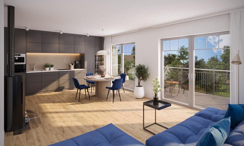 Bild Neubau Eigentumswohnungen Neue Dünenstraße  Heringsdorf: Visualisierung eines hellen Wohnzimmers