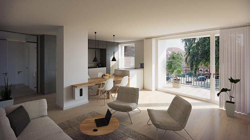 Bild Neubau Eigentumswohnungen Hoyastraße Münster: Visualisierung eines hellen Wohnzimmers