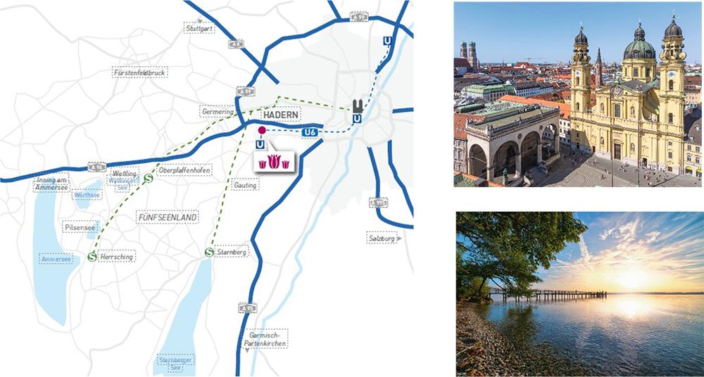 Bild Neubau Eigentumswohnungen Canisiusstraße München: Bildcollage aus einer Lagekarte und Ansichten von München