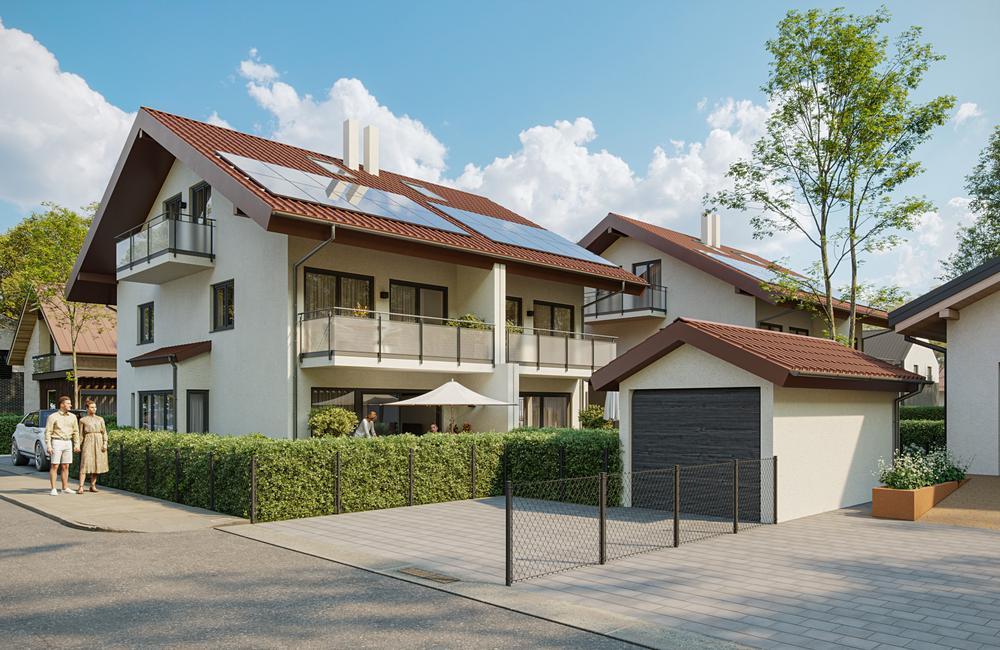 Bild Neubauprojekt Palnkamer Straße 47, Otterfing: Straßenansicht Doppelhäuser