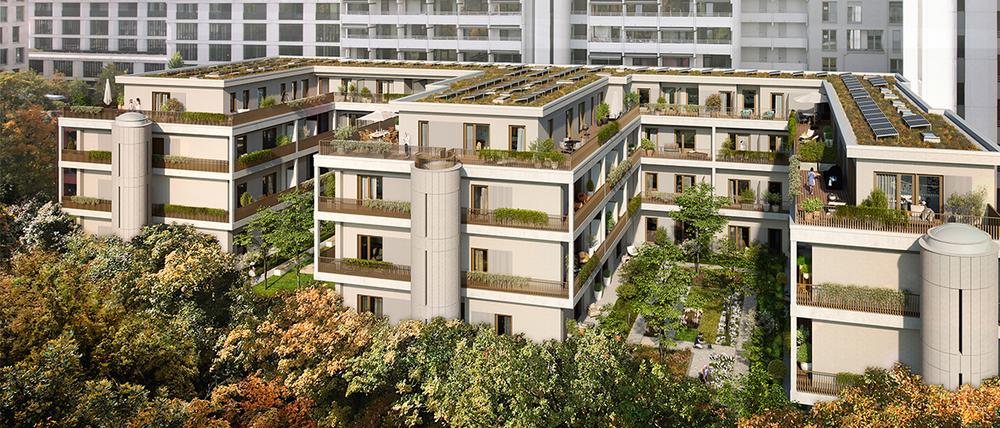Bild Neubau Eigentumswohnungen Leopoldstraße München: Visualisierung eines Mehrfamilienhauses