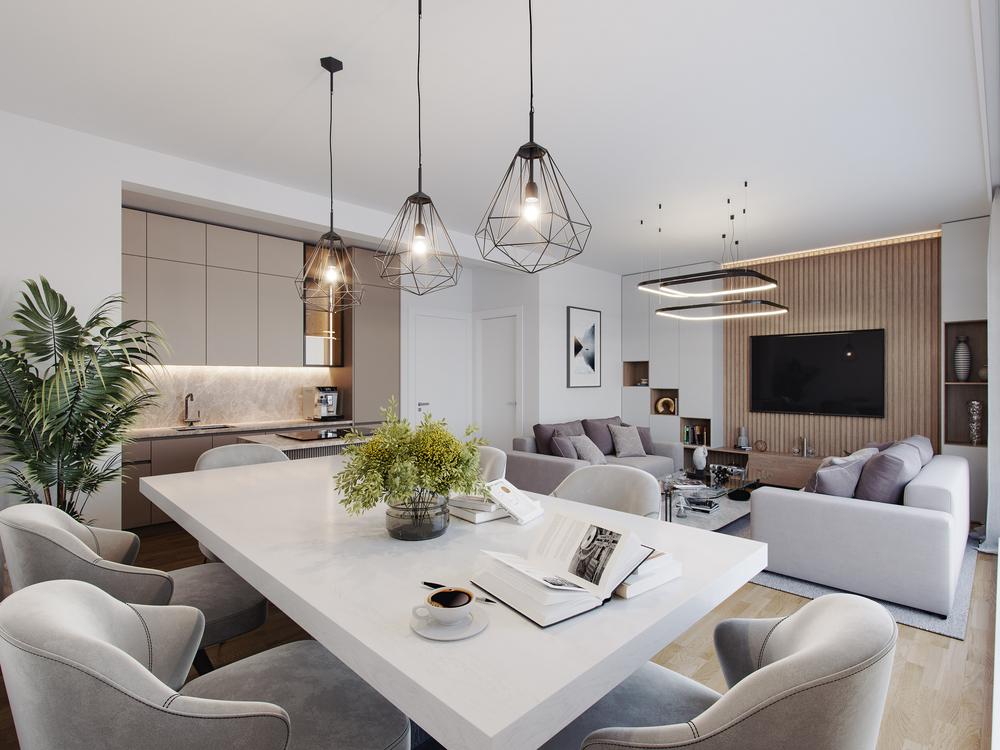 Bild Neubauprojekt QUARTIER AN DER ALTEN EICHE Oranienburg: Visualisierung eines hellen Wohnzimmers