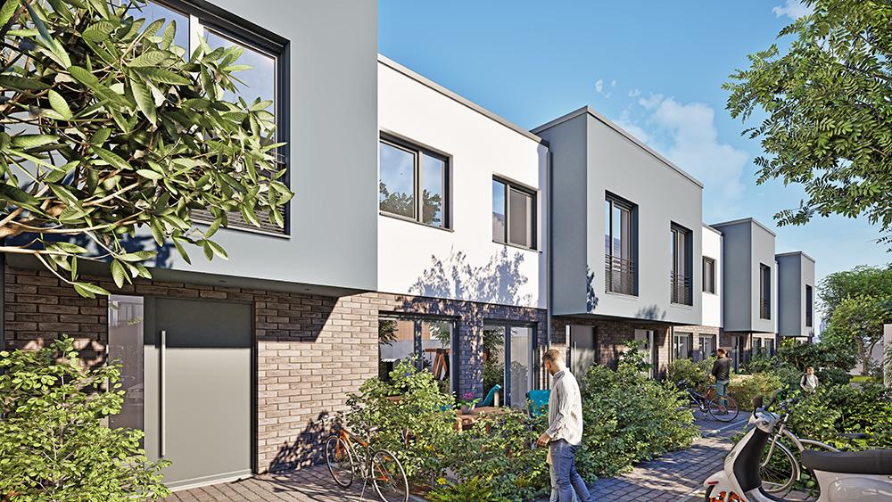 Bild Neubau Eigentumswohnungen und Häuser Leyendeckerstraße Köln: Visualisierung eines Reihenhauses