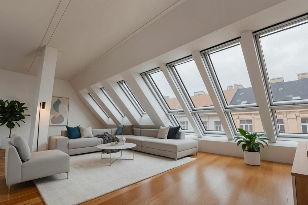 Bild Kernsanierung Eigentumswohnungen Abt-Karl-Gasse und Schulgasse Wien: Bild eines Wohnzimmers mit Panoramafenster