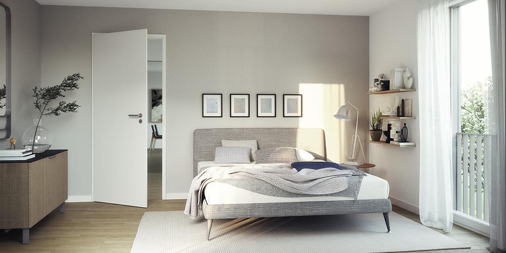 Bild Neubau Eigentumswohnungen Mariabrunner Straße München: Visualisierung eines modernen Schlafzimmers