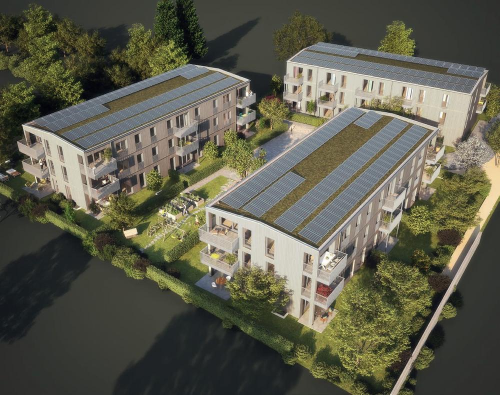 Bild Neubau Eigentumswohnungen Mariabrunner Straße München: Visualisierung eines Innehofs mit Menschen