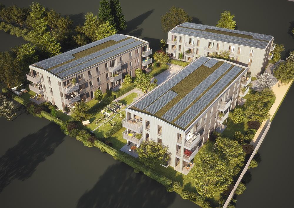 Bild Neubau Eigentumswohnungen Mariabrunner Straße München: Visualisierung eines Innehofs mit Menschen