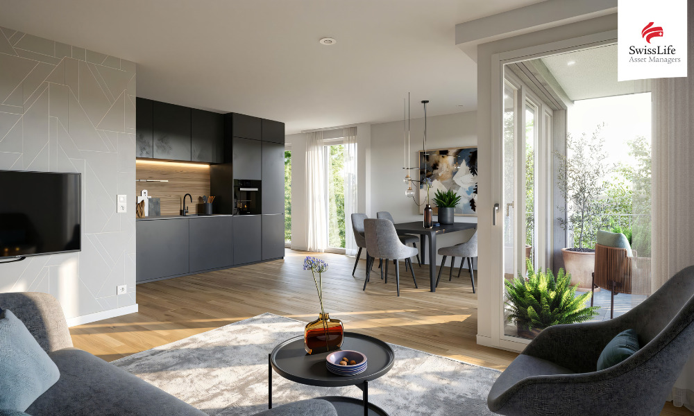 Bild Neubau Eigentumswohnungen Mariabrunner Straße München: Visualisierung eines hellen Wohnzimmers