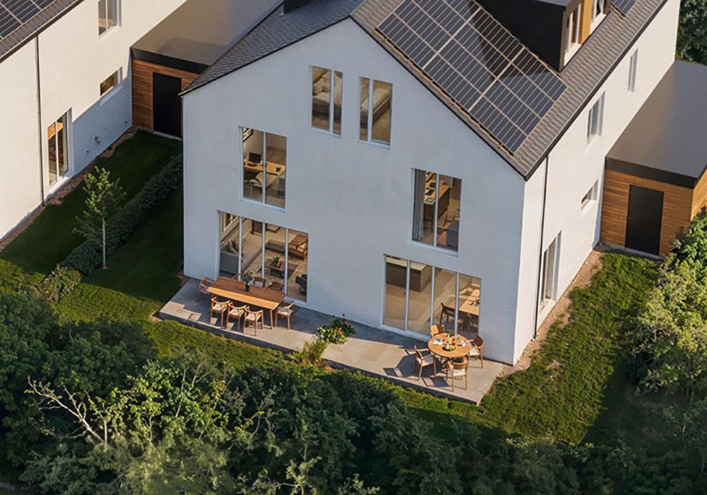 Bild Neubau Häuser Cornehlsweg Hamburg: Vogelperspektive eines Doppelhauses