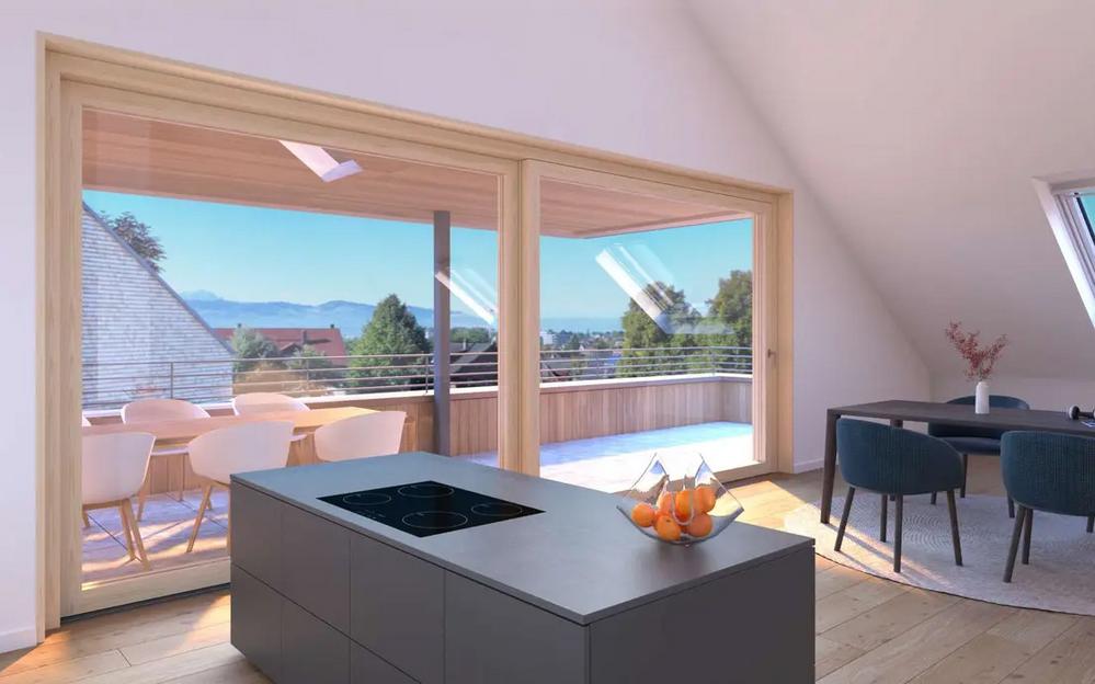 Bild Neubau Eigentumswohnungen Steigstraße Lindau Bodensee: Visualisierung einer offenen Wohnküche