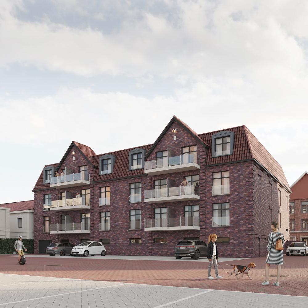 Bild Neubau Eigentumswohnungen Hafenstraße Heiligenhafen: Visualisierung eines Mehrfamilienhauses mit Menschen