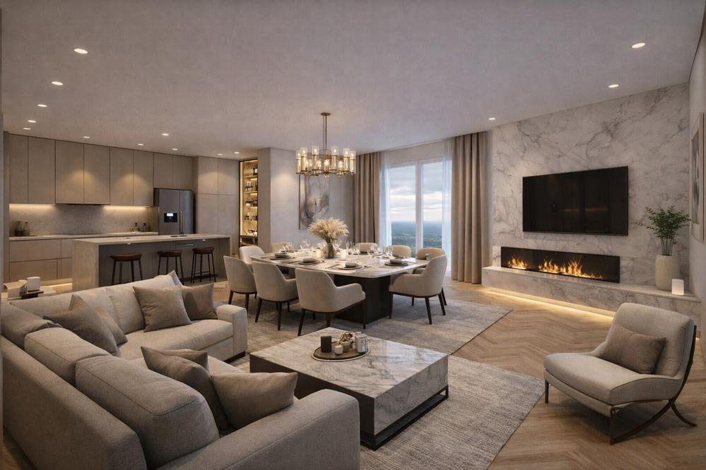 Bild Neubau Eigentumswohnungen Greisslbräustraße Erding: Visualisierung eines hellen Wohnzimmers