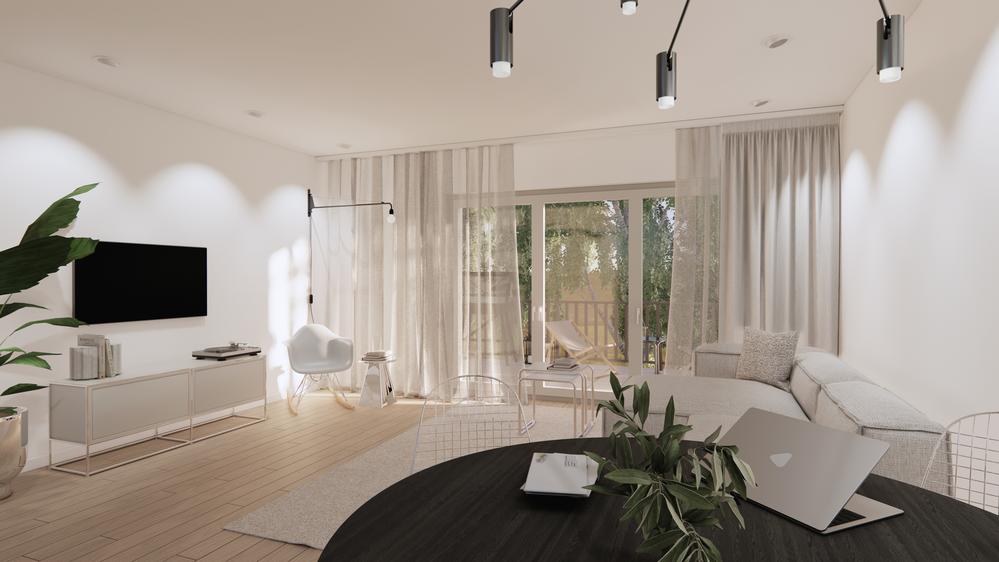 Bild Neubau Eigentumswohnungen Bischopinkstraße Münster: Visualisierung eines modernen Wohnzimmers