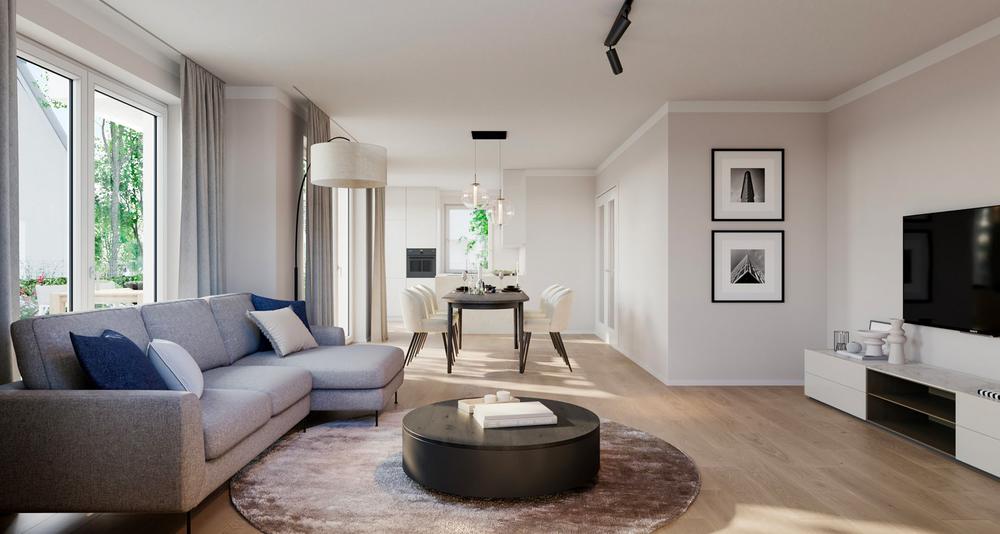 Bild Neubau Eigentumswohnungen Goyastraße München: Bild eines hellen Wohnzimmers