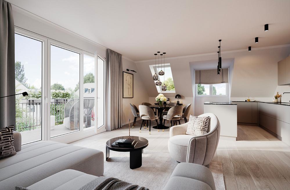 Bild Neubau Eigentumswohnungen Goyastraße München: Bild eines hellen Wohnzimmers