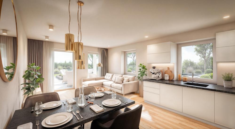 Bild Neubau Eigentumswohnungen An den Weichser Breiten Regensburg: Visualisierung einer offenen Wohnküche