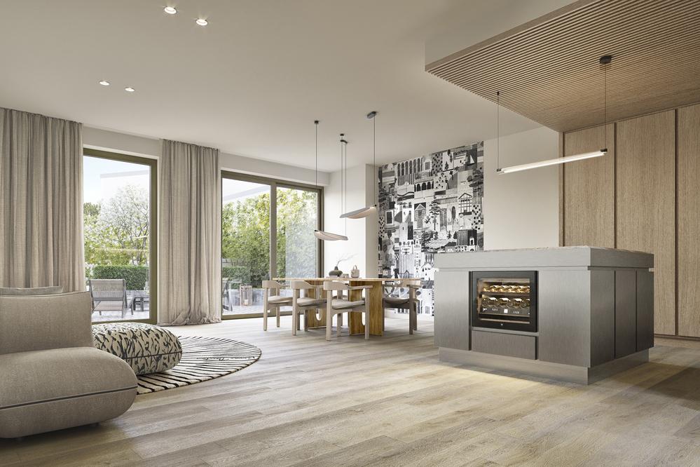 Bild Neubau L'Isar, München, Wohnzimmer mit Blick auf Terrasse