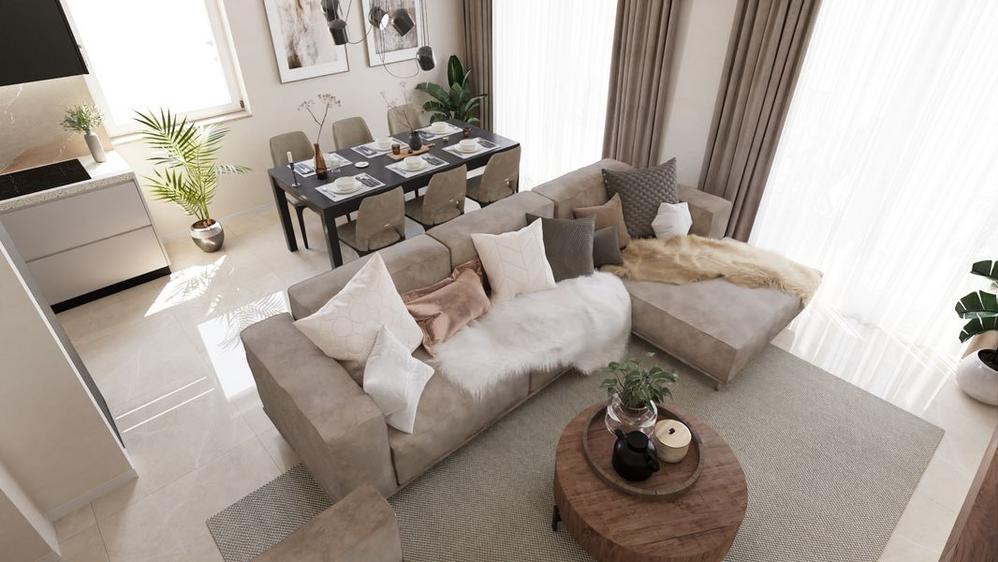 Bild Neubau Häuser Heideweg Baabe: Visualisierung eines modernen Wohnzimmers