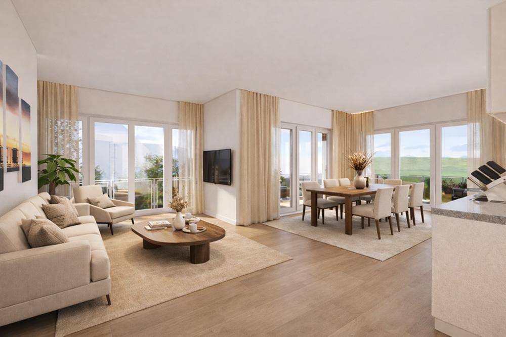 Bild Neubau Eigentumswohnungen Rilkestraße Markkleeberg: Visualisierung einer offenen Wohnküche