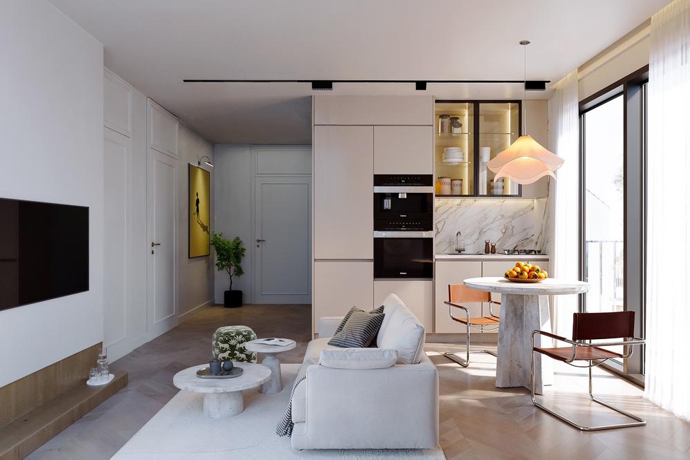 Bild Neubau Eigentumswohnungen Weingartenstraße, Rosbach vor der Höhe: Innenvisualisierung Wohn-, Koch- und Essbereich Etagenwohnung