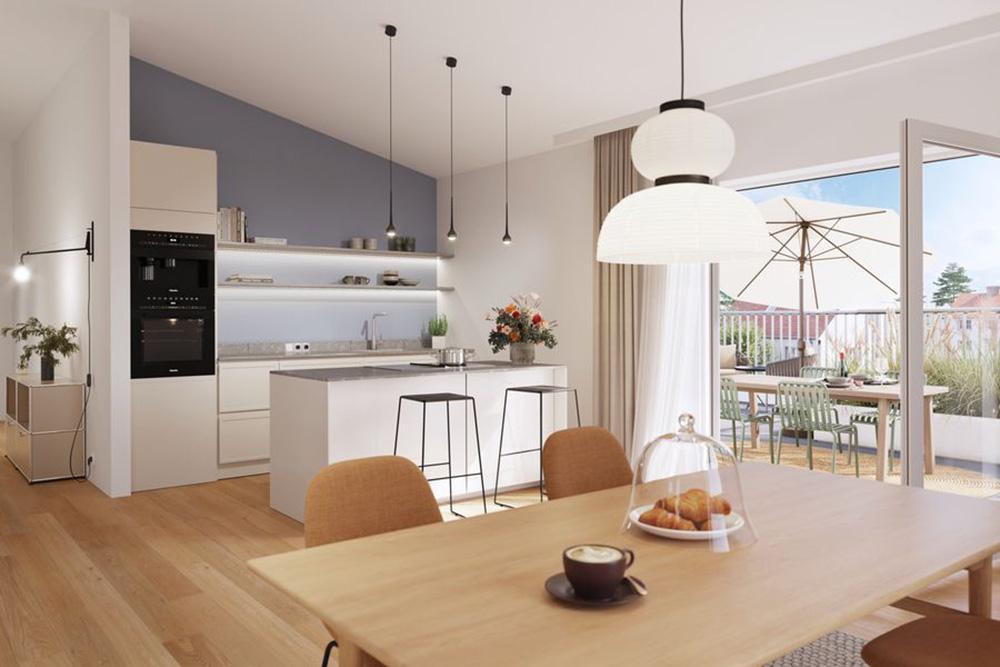 Bild Neubau Eigentumswohnungen Neckarstraße Trebur: Visualisierung eines hellen Wohnzimmers