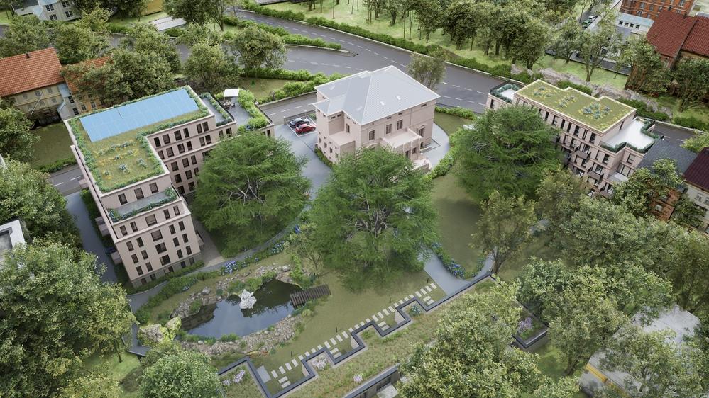 Bild Neubau Eigentumswohnungen Villa Soennecken – Studententraum, Bonn: Moderne Wohnanlage mit begrüntem Innenhof