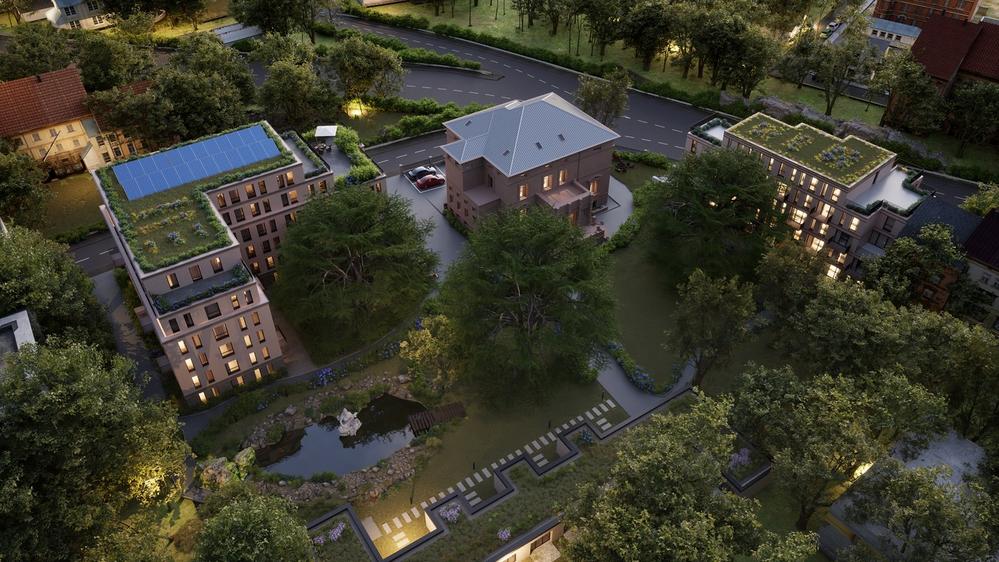 Bild Neubau Eigentumswohnungen Villa Soennecken – Studententraum, Bonn: Moderne Wohnanlage mit begrüntem Innenhof