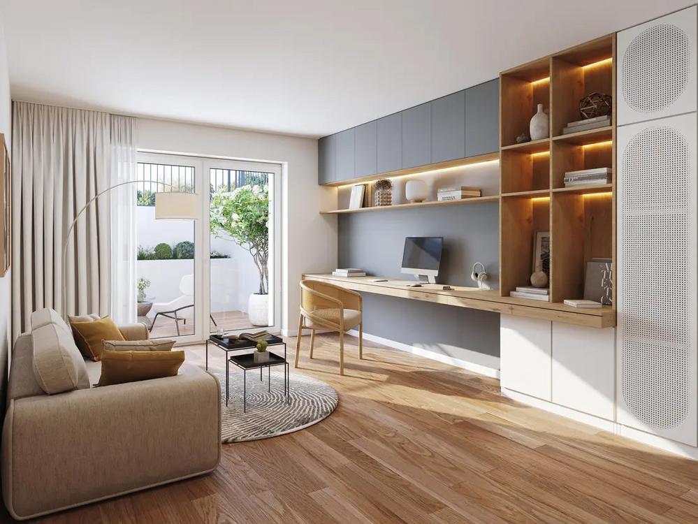 Bild Neubau Eigentumswohnungen Klistostraße Berlin: Visualisierung eines modernen Wohnzimmers