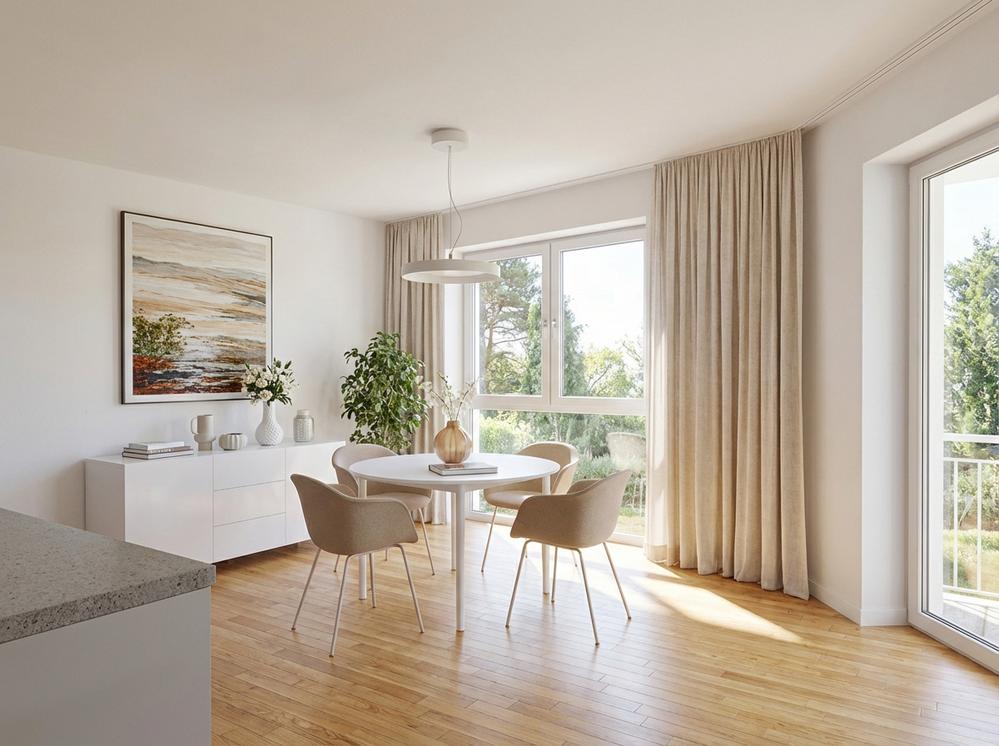 Bild Neubau Eigentumswohnungen Gaulskopfstraße Ober-Mörlen: Visualisierung einer offenen Wohnküche