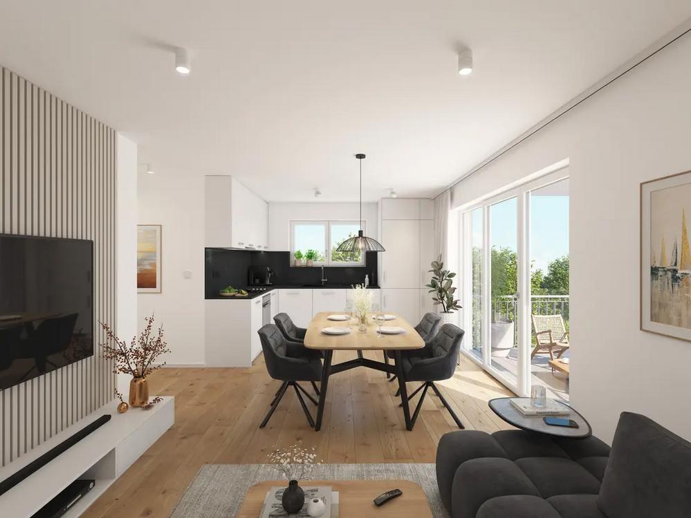 Bild Neubau Eigentumswohnungen Donaustaufer Straße Regensburg: Visualisierung eines modernen Wohnzimmers
