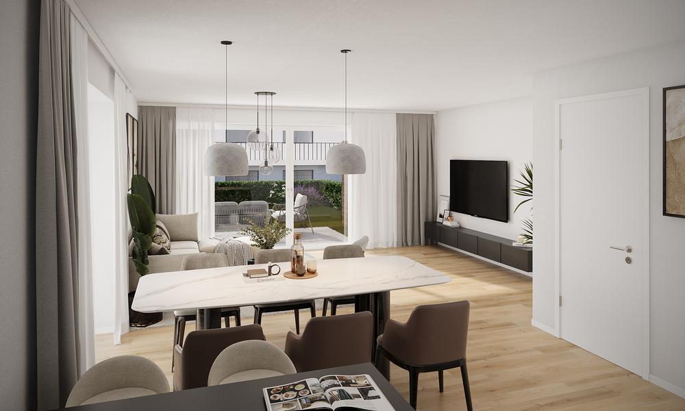 Bild Neubau Häuser Altmühlstraße Schwabmünchen: Visualisierung einer offenen Wohnküche