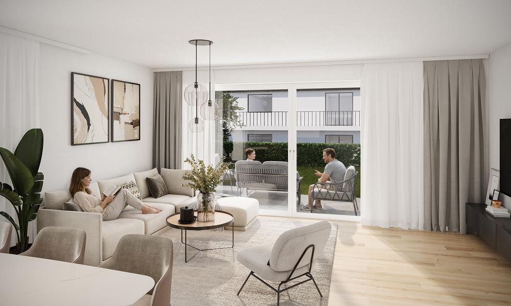 Bild Neubau Häuser Altmühlstraße Schwabmünchen: Visualisierung eines hellen Wohnzimmers