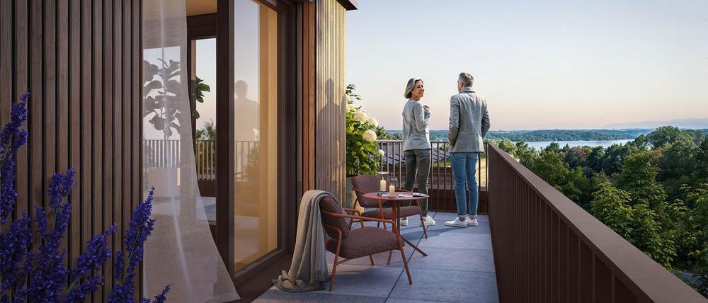 Bild Neubau Eigentumswohnungen Possenhofener Straße Feldafing: Visualisierung einer Dachterrasse mit Menschen