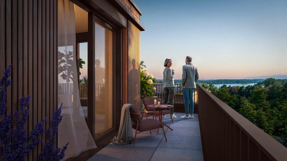 Bild Neubau Eigentumswohnungen Possenhofener Straße Feldafing: Außenvisualisierung eines Innenhofs mit Menschen