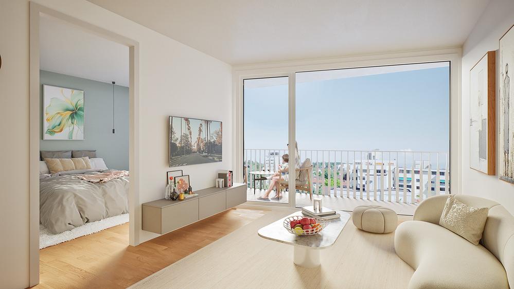 Bild Neubau Eigentumswohnungen Am Briel Konstanz: Außenvisualisierung eines hellen Wohnzimmers