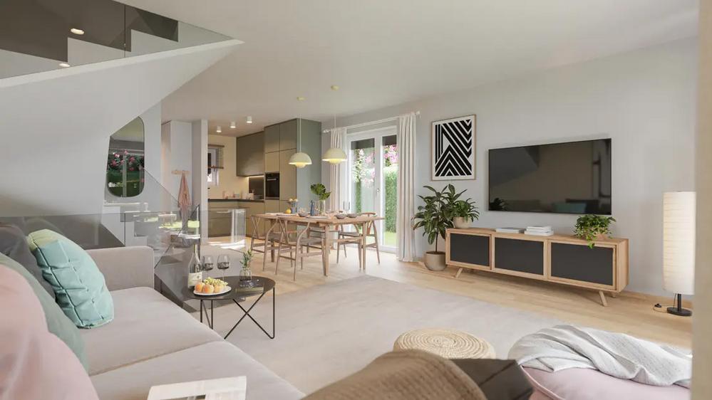 Bild Neubau Häuser Goldgrabenstraße Hofheim am Taunus: Visualisierung eines großen Wohnzimmers