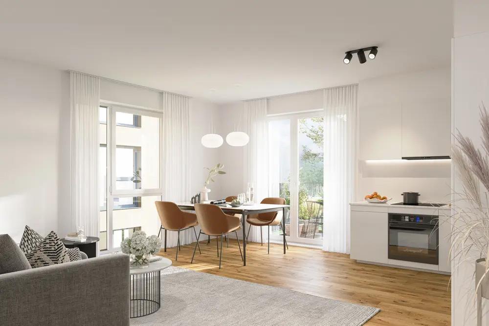 Bild Neubau Eigentumswohnungen Geishornstraße Offenbach am Main: Visualisierung eines hellen Wohnzimmers