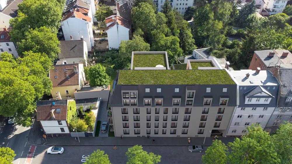Bild Neubau Eigentumswohnungen Geishornstraße Offenbach am Main: Vogelperspektive auf das Neubauprojekt