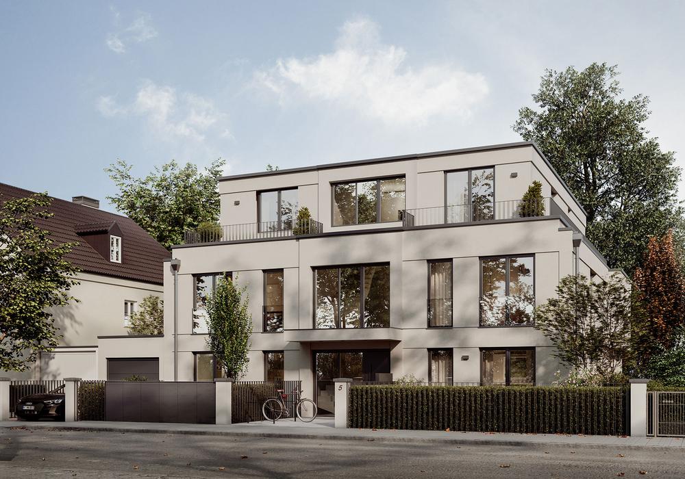 Bilder Neubauprojekt HN5 - Hans-Heiling-Straße 5, München: Straßenansicht eines Mehrfamilienhauses