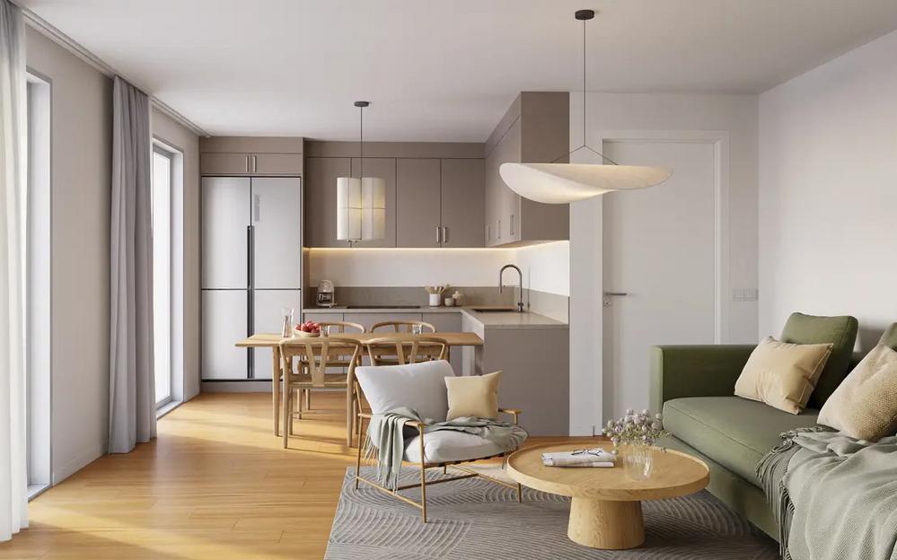 Bild Neubau Eigentumswohnungen Eichlerstraße Augsburg: Visualisierung eines hellen Wohnzimmers