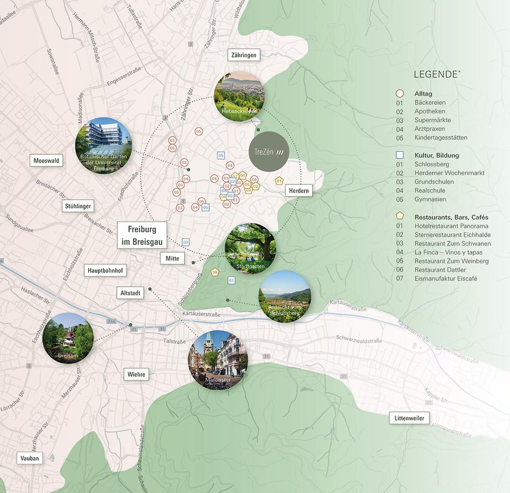 Bild Neubau Eigentumswohnungen Neubauprojekt Tre Zen Freiburg im Breisgau: Lagekarte des Neubauprojekts