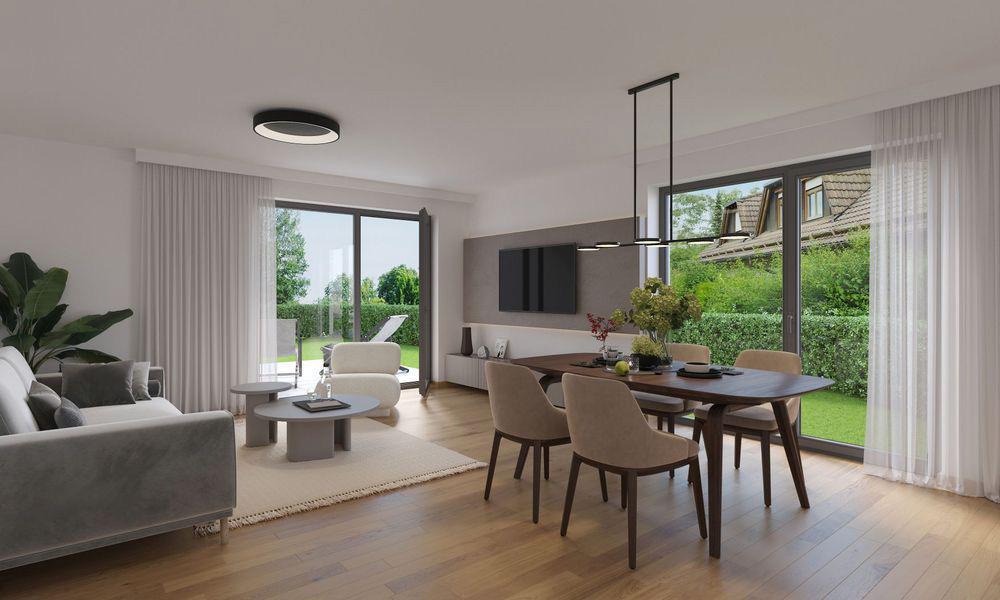 Bild Neubau Eigentumswohnungen Forstenrieder Allee München: Visualisierung eines hellen Wohnzimmers