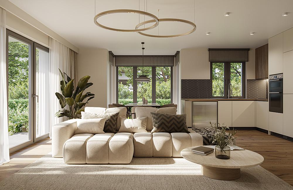 Bild Neubau Eigentumswohnungen Markweg Otterfing: Visualisierung eines hellen Wohnzimmers