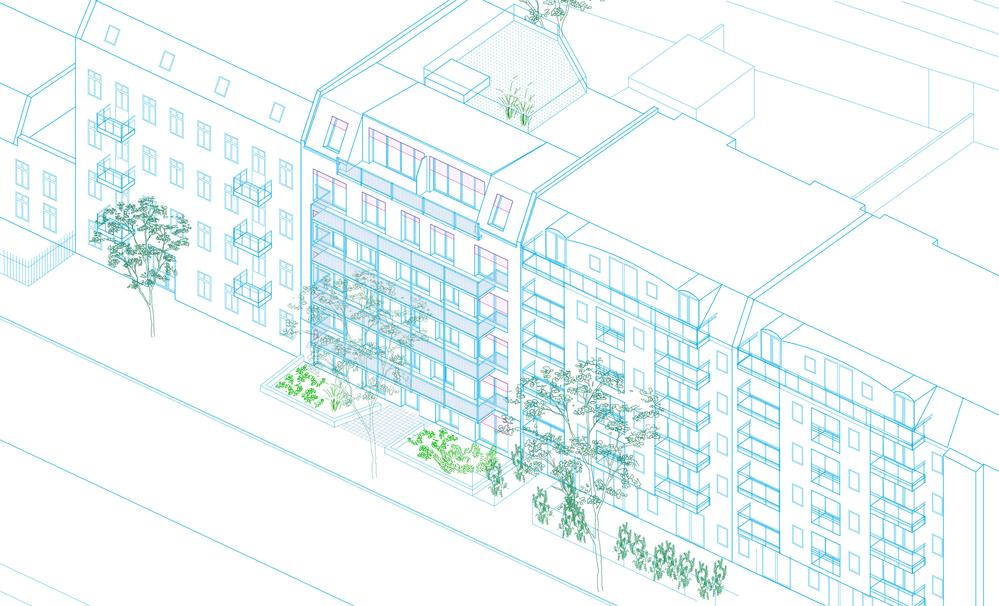 Bild Neubau Eigentumswohnungen Nöldnerstraße 21 Berlin: Architektur-Zeichnung eines Mehrfamilienhauses