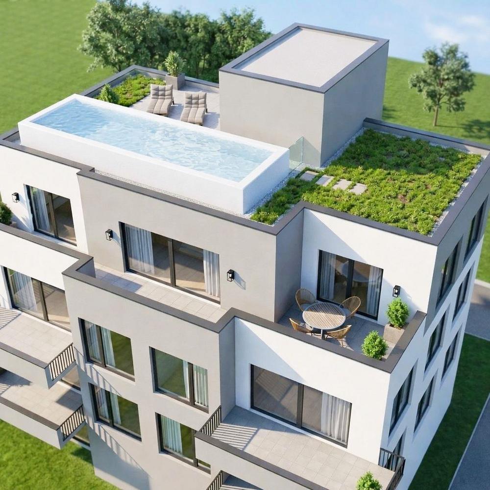 Bild Neubau Eigentumswohnungen Freseniusstraße Wiesbaden: Visualisierung einer Dachterrasse mit Pool