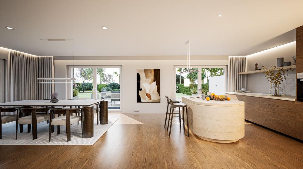 Bild Neubau Eigentumswohnungen Pelargonienweg München: Visualisierung einer offenen Wohnküche